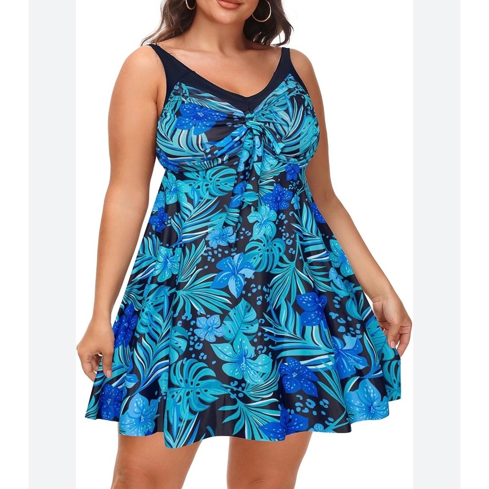 Hanna Nikole Blue Floral Swim Dress Top – Women's 24W – NWT - Picture 1 of 6